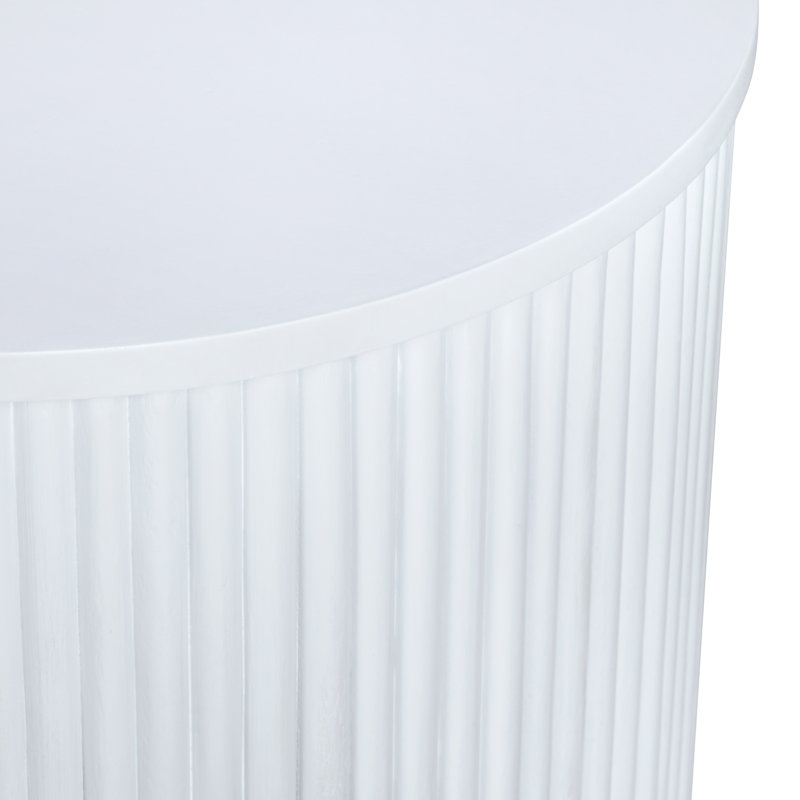 Round White Solid Wood Accent_End Table, White