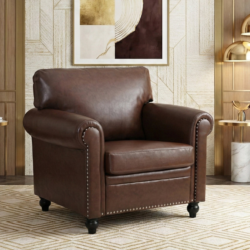Canapé classique avec accoudoirs roulés et coussins amovibles, 1, Brun