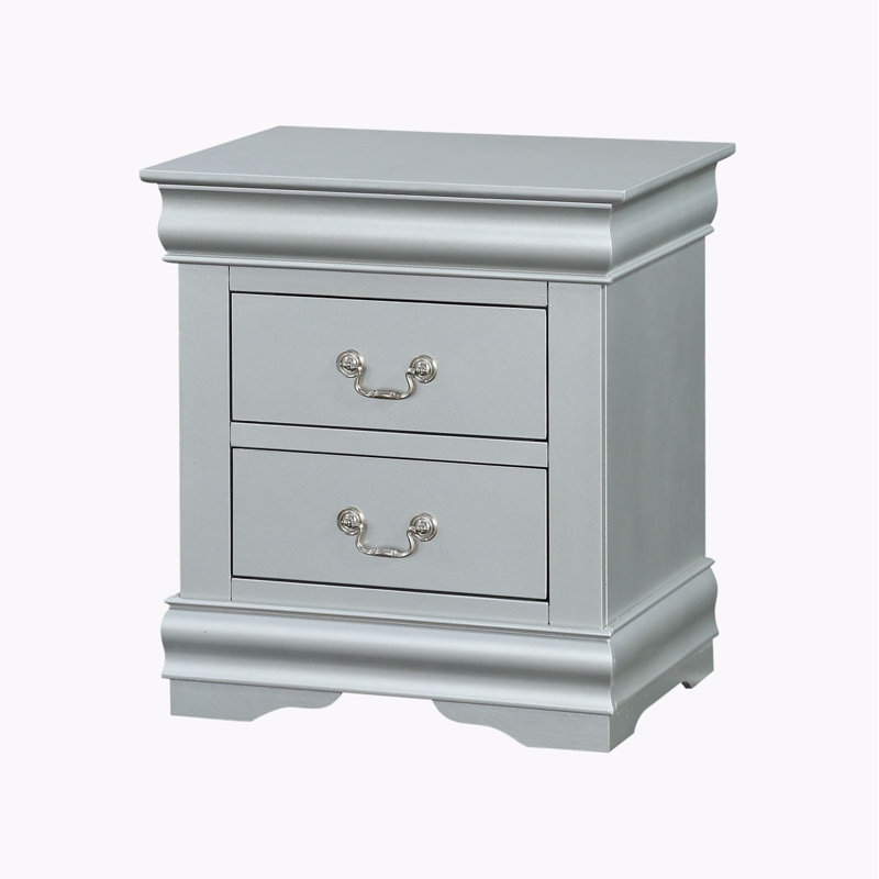 Sleek Black Modern Nightstand – 2 Drawer Storage with French Dovetail & Metal Glides, Brushed Nickel Handles for Bedroom