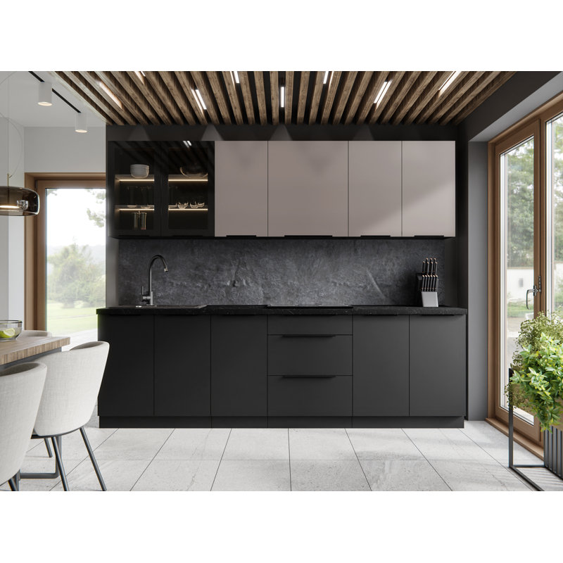 Navena 210cm Kitchen Pantry, Beige/Black