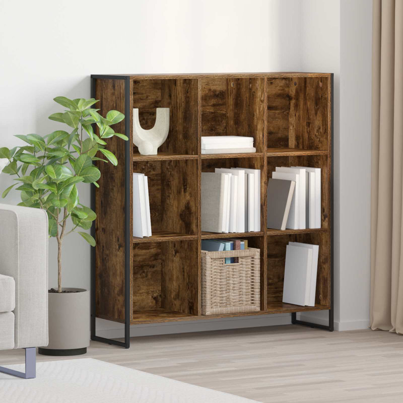 108cm H x 99.5cm W Steel Book Cabinet Bookcase, Smoke Oak