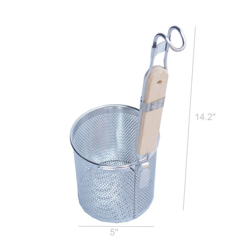Stainless Steel Pasta Strainer with 9" Wooden Handle