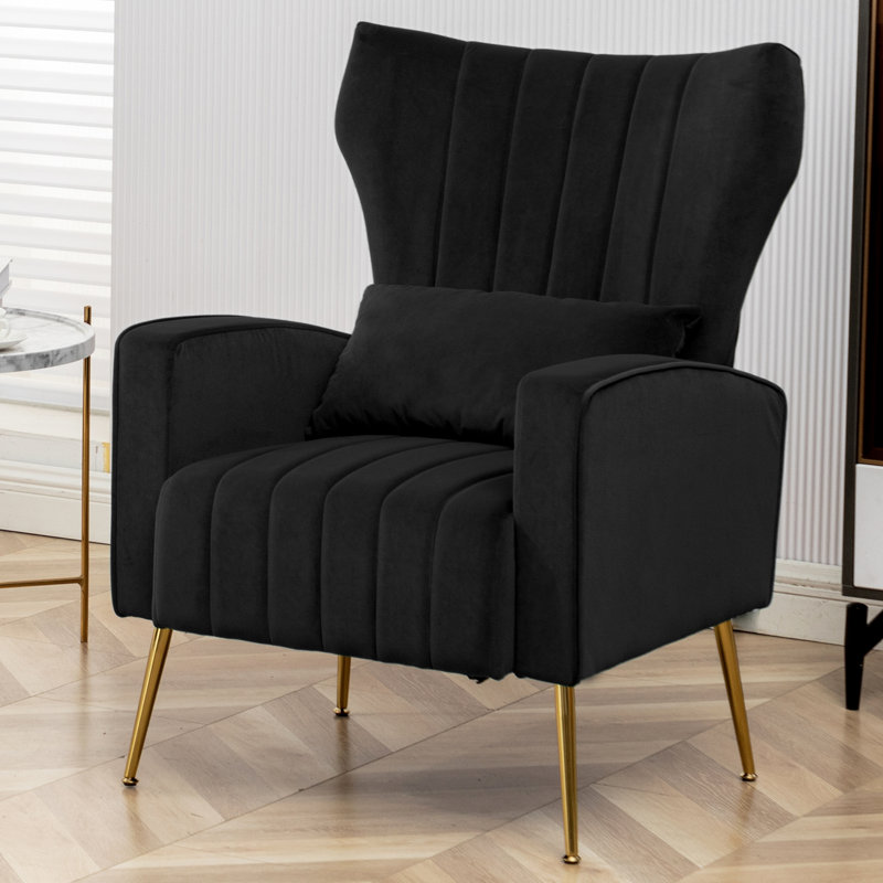 Chaise d'appoint rembourrée avec coussin pour le salon (ensemble de 2), Velours noir