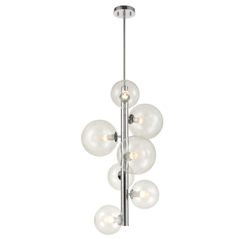 Luminaire suspendu sphère 7 lumières grappe Sumner, Transparent, Chrome