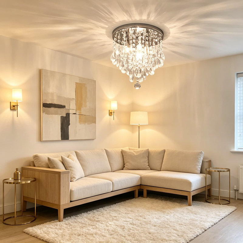 Mini lustre en cristal 3 lumières, plafonnier encastré moderne avec base G9, finition argentée, idéal pour la chambre à coucher, la cuisine, le couloir, la salle de bain, le placard, 10 pouces