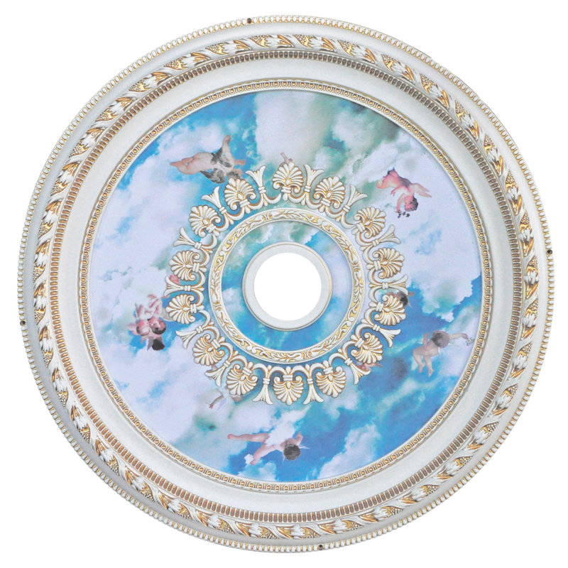 Angel Round Ceiling Medallion, White/Gold