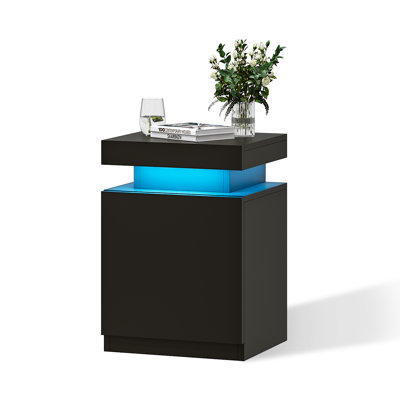 Led Nightstand With Sliding Top, Night Stand With Charging Station, Side Table For Bedroom, Living Room