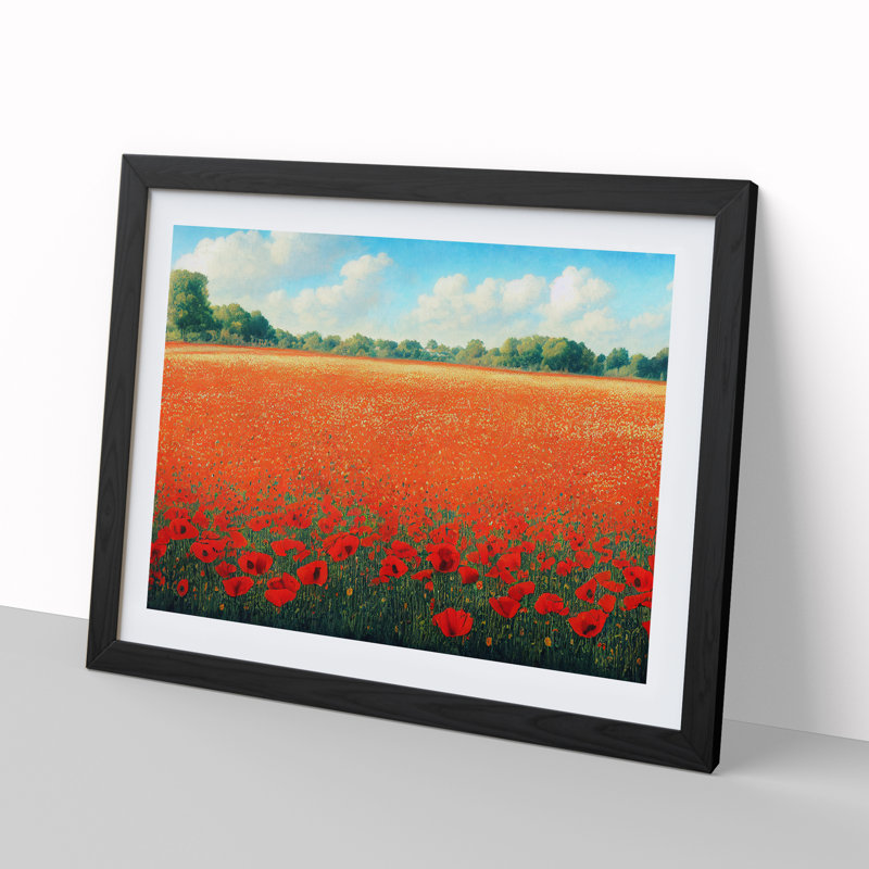 Exceptional Poppy Field Flowers - Single Picture Frame Painting, 34cm H x 46cm W x 2cm D, Black
