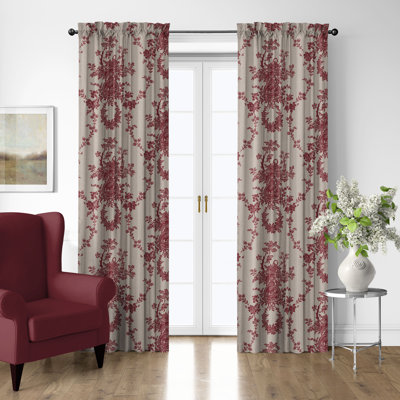 Country Lane Toile Crimson Cotton Rod Pocket Drapery Panel Set of 2