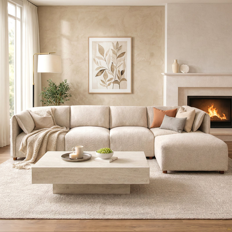 Aura 126 po Canapé modulaire 5 pièces en forme de L avec canapé et repose-pieds, H 29,5 po x l 126 po x P 56 po