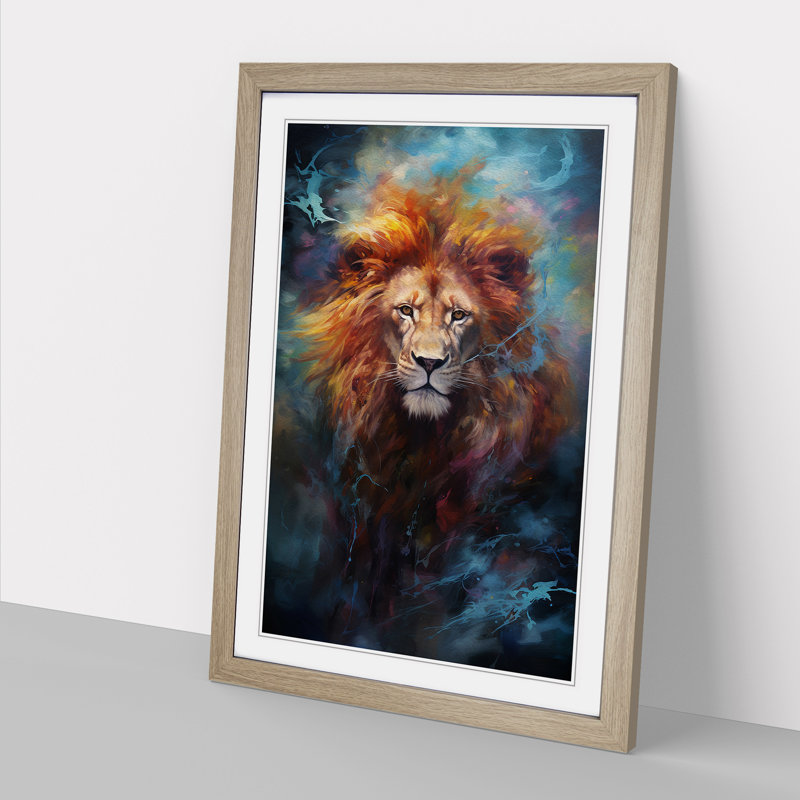 Leo Zodiac Gestural No.2 - Single Picture Frame Print on Wood, Oak Framed, 64cm H x 46cm W x 2cm D