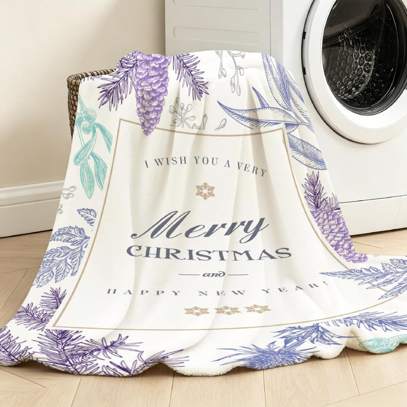 Jeté transparent en flanelle molletonnée ultra douce, impression de recto de voeux de Noël, Jeté 50 po x 60 po