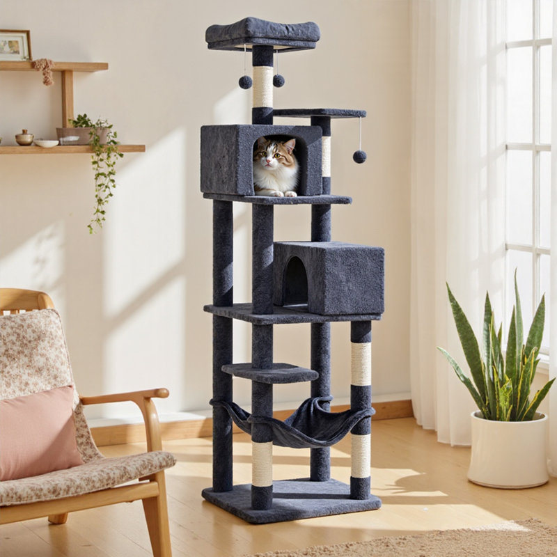 Arbre à chat 61 po H, 73.7" H x 24.1" W x 19.8" D, Gris foncé