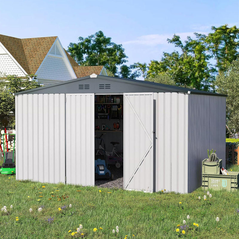 10 ft x 12 ft. Metal Storage Shed, White
