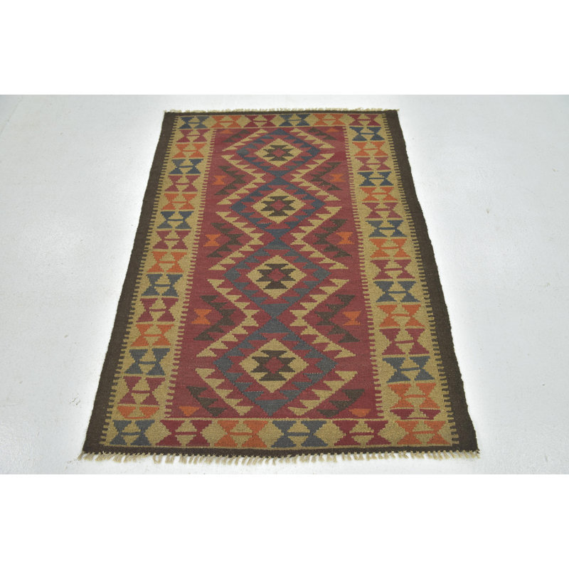 Tapis en laine rouge/beige 3 pi 4 pi x 4 pi 8 po one-of-kind-noué la main Lorain