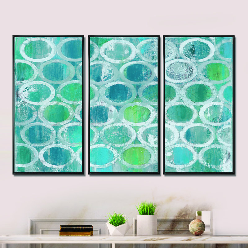 Cercle naturel bleu - ensemble d'art moderne sur toile encadrée moderne et contemporain de 3, 32" H x 48" W