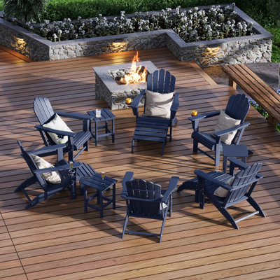 Ensemble de 12 chaises d'extérieur en poly Adirondack avec repose-pieds et table d'appoint