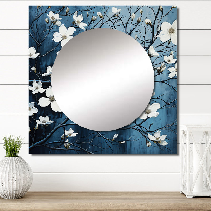 Darelene - Grand miroir carré carré en cornouiller Bloompetal Whispers I, 29 po x 29 po