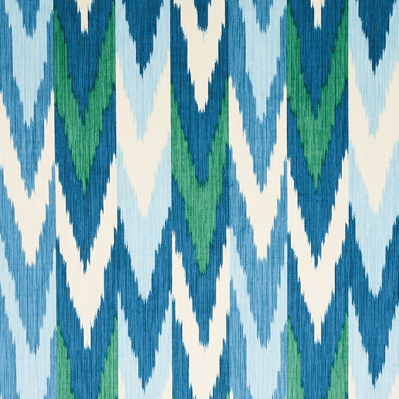Kashgar Velvet Ikat Fabric, Peacock/Emerald