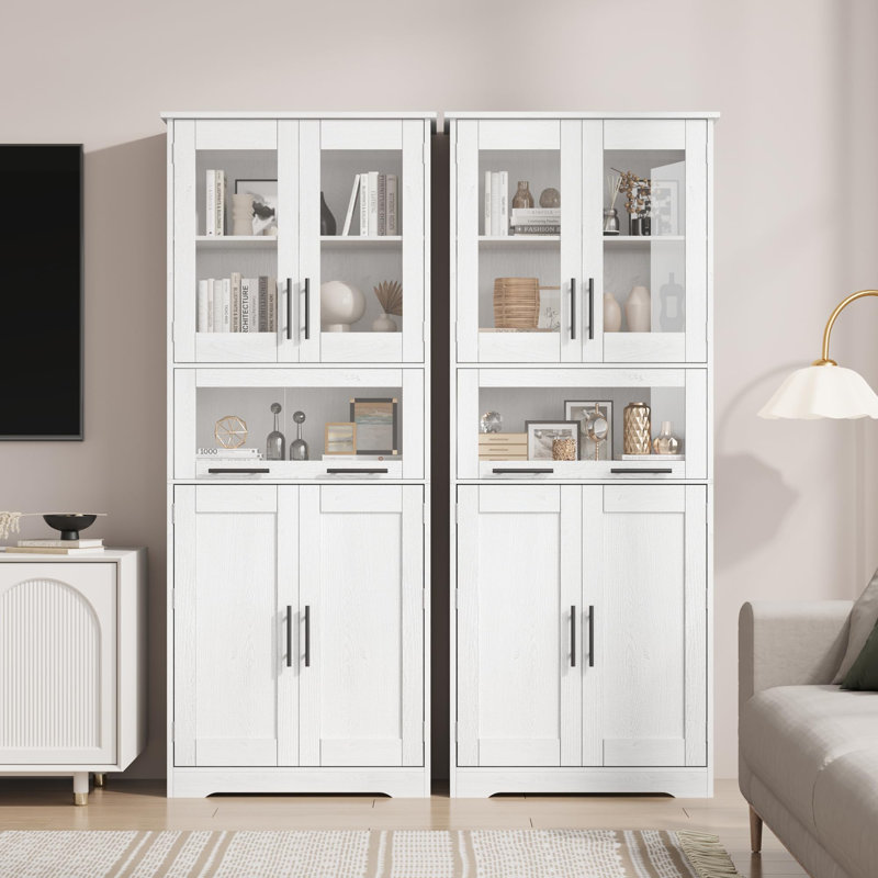 Armoire de rangement de 67 po de hauteur avec portes en verre, armoire de rangement autoportante avec tiroir et tablettes réglables