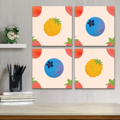4 Panel Wall Art Set - Rachel Hallquist 'Strawberry Raspberry Blueberry' Canvas Wall Art for Living Room, Bedroom, or Office Decor by 