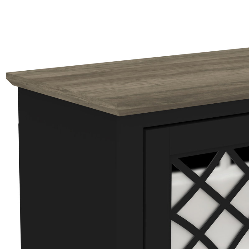Soeren 45.73'' Modern Mirror Cutout Storage 3 Door Sideboard, Black/Knotty Gray Oak