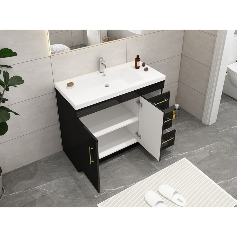 Ensemble de meuble-lavabo simple 42 po Carliss, Noir, Or