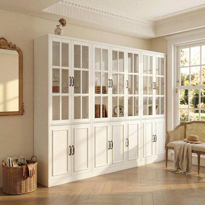 110.2'' W Large Multi-Storage China Cabinet with Glass & Wood Doors