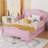 Wood Platform Bed with Guardrails on Both Sides and Two Storage Drawers ,Pink-1272059489