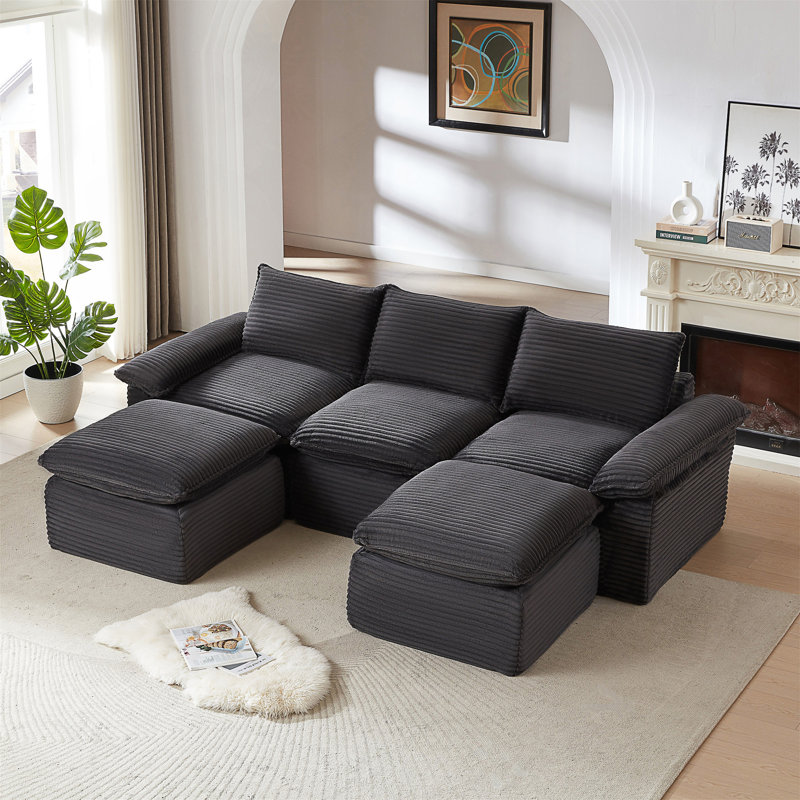 Modern Corduroy Cloud Sofa, Dark Gray Corduroy