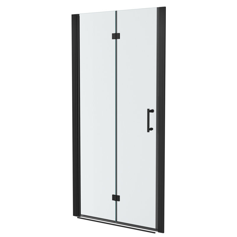Porte de douche pliante sans cadre avec verre trempé, Noir, noir, noir, noir