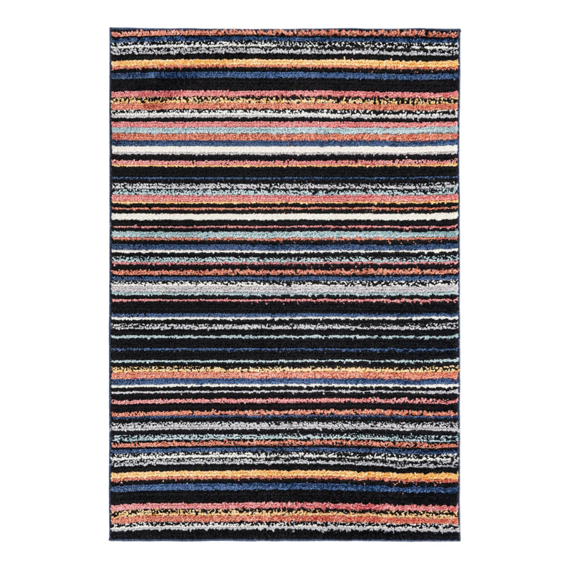 Tapis rayé noir / orange / blanc Prentice, Rectangle 4 pi x 6 pi