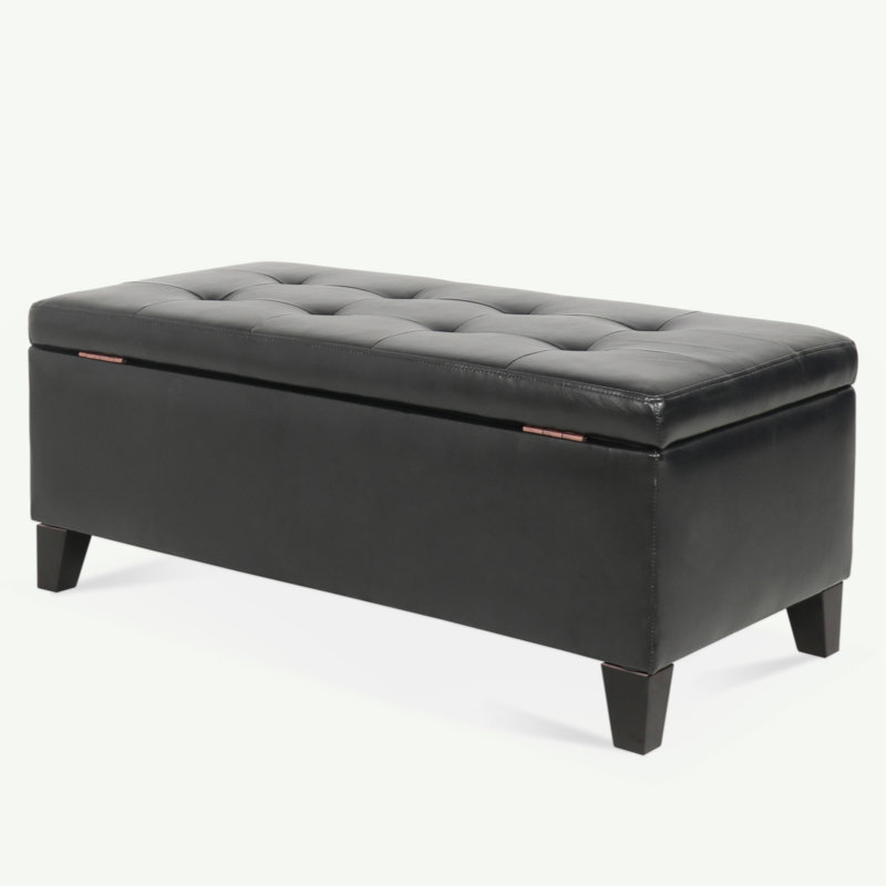 Faux Leather Entryway Bench With Storage, Black