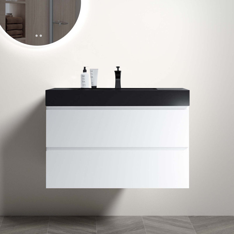 Grand meuble-lavabo mural moderne avec lavabo sans drain et robinet Modern H 25,2 po x l 35,8 po x P 18,1 po