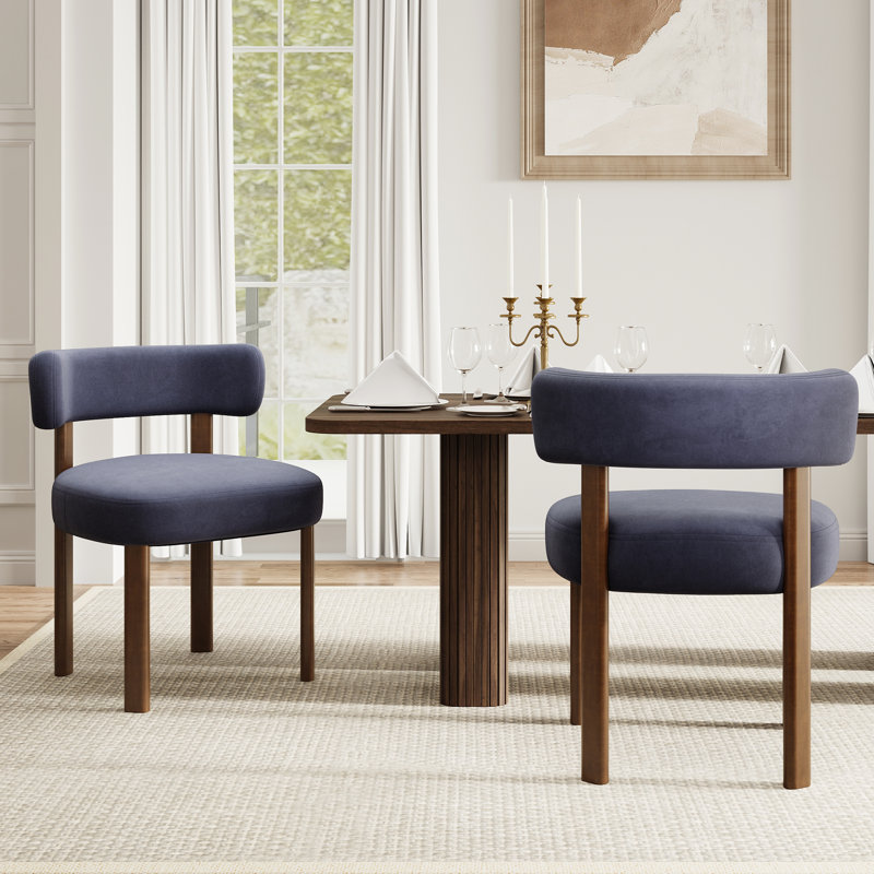 Upholstered Solid Wood Dining Chair Side Chair, Blue