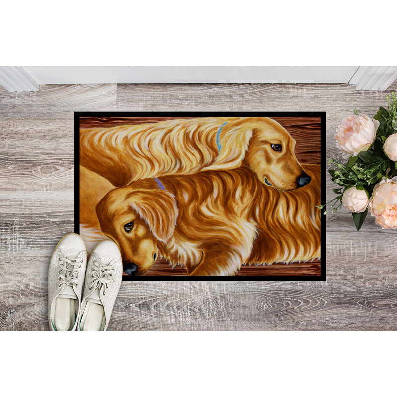 Tapis d'extérieur antidérapant Zeus and Chloie the Golden Retriever, Rectangle 2 pi x 3 pi