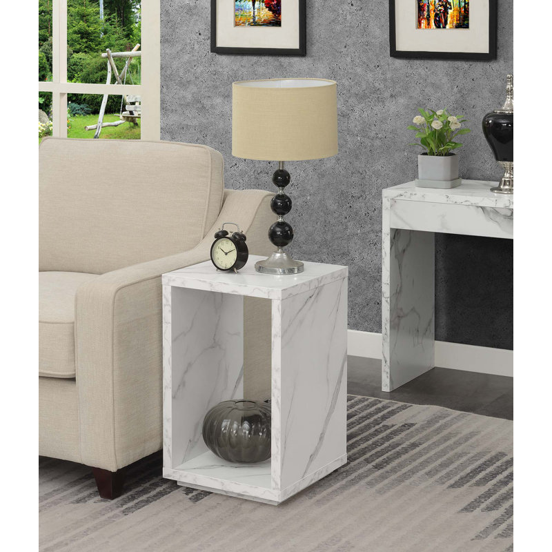 Table de bout avec rangement Jaffrey, Faux marbre blanc