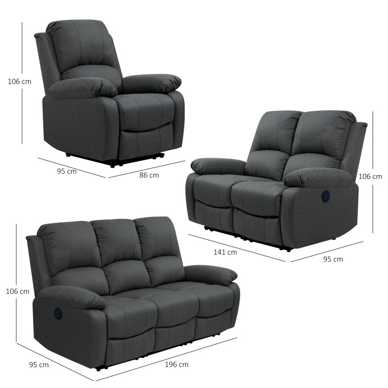 Nerin 3 - Piece Living Room Set, Dark Grey