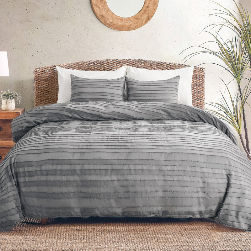 NEXHOME PRO Duvet Cover King,Grey 3 Pieces Boho Tufted Duvet Cover Set, Soft and Lightweight 100% Washed Microfiber Comforter Cover Set for All Season(Grey King, 104 x 90)-No Comforter