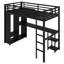Lit mezzanine avec garde-robe intégré, bureau et tablettes de rangement