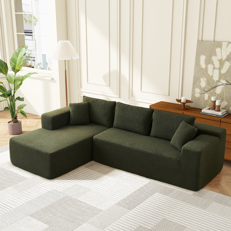 Nahliyah Boneless 2 - Piece L-Shaped Modular Sectional, Green Polyester Blend/Teddy
