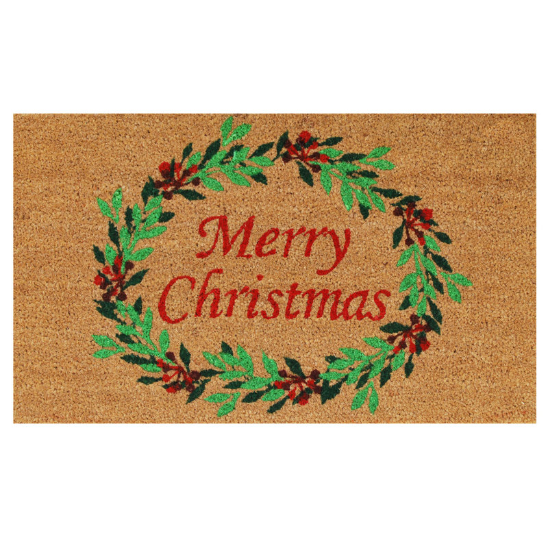 Paillasson 17 po x 29 po brun rouge et vert foncé Merry Christmas