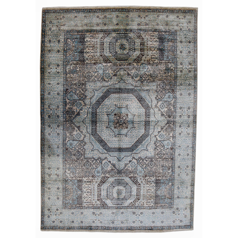 Hand Knotted Wool Area Rug in Beige, Rectangle 4'11" x 6'10"