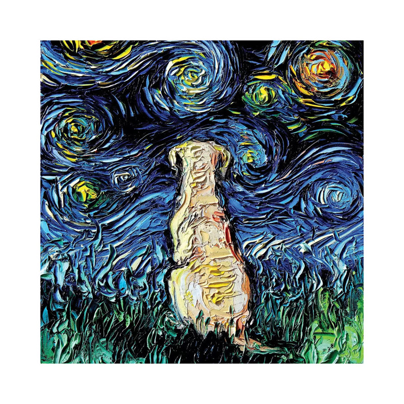 «Yellow Labrador Night» par Aja Treves - reproduction d'art, Pas de tapis, Toile tendue, H 12 po x l 12 po x P 0,75 po