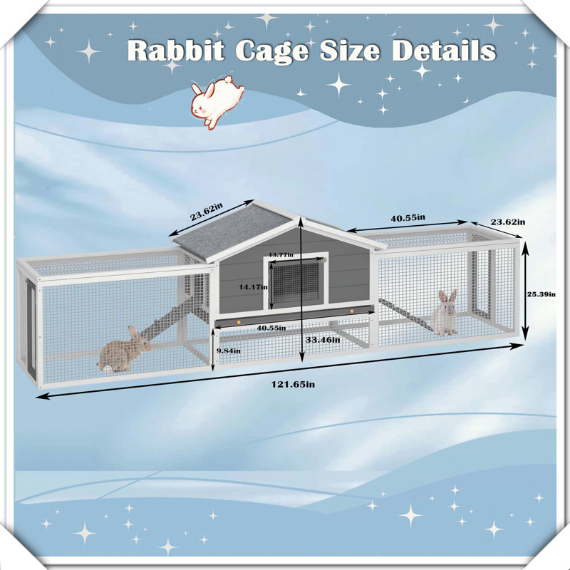 Cage à lapin en bois à 2 étages avec rampes et portes verrouillables, Gris / Blanc
