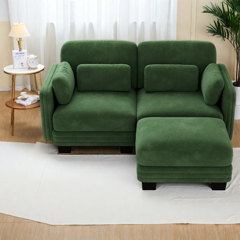 Canapé d'angle à compression, canapé compact moderne en chenille verte pour la maison