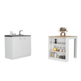 Covelo 2-Piece Kitchen Set with Utility Sink Cabinet and Kitchen Island, White Light Oak