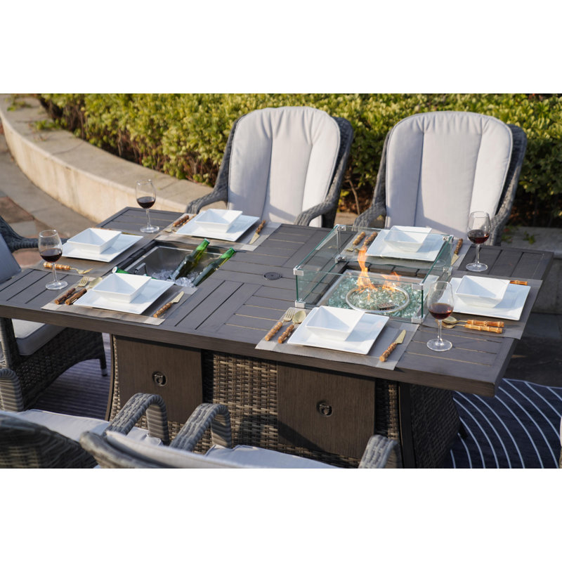 Wicker 6 - Person Patio Conversation Set with Cushions, Gray, Gray