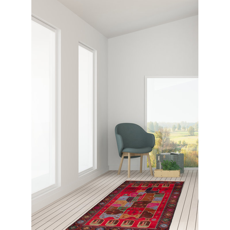 Tapis rouge teimani noué à la main 3 pi 11 po x 6 pi 8 po