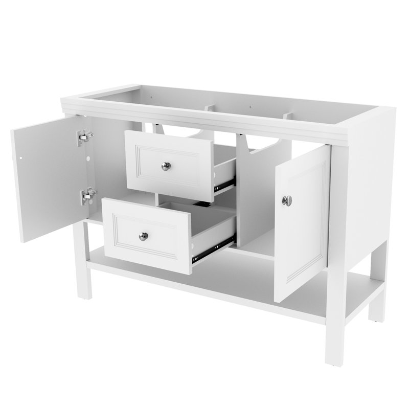 48" Double Sink Bathroom Vanity Base Only with Drawers and Shelves, Sink Not Included, White